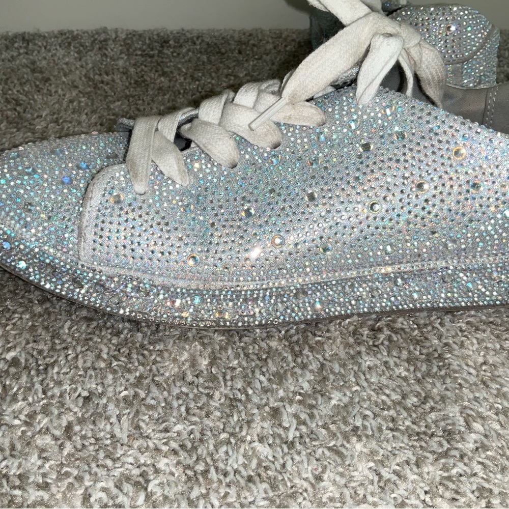 Women's Bling Rhinestone Shiny Sneakers - Silver Sz 9 - Picture 10 of 14